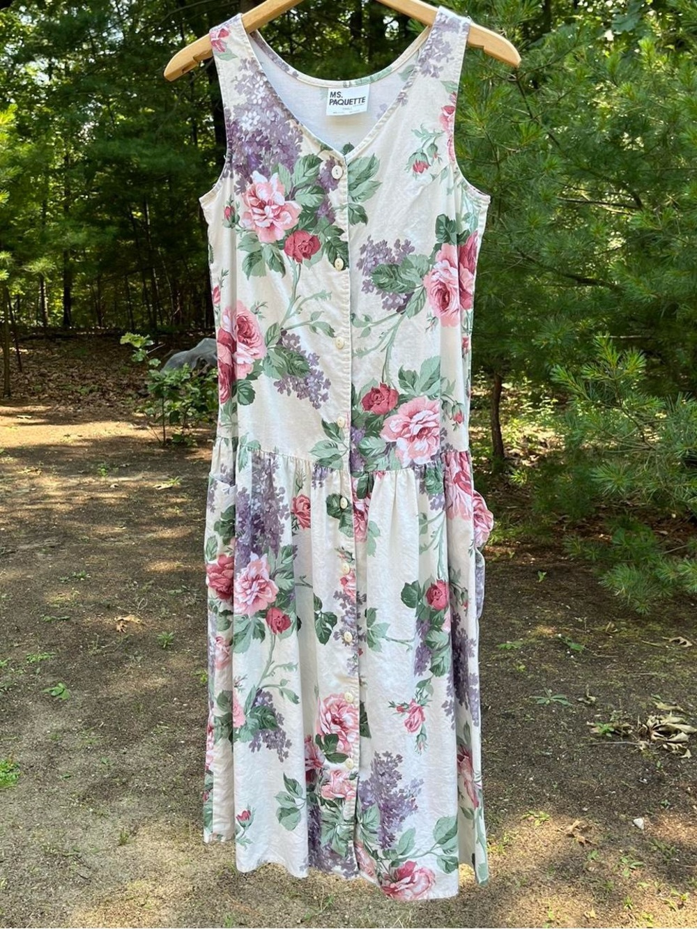 80s Ms. Paquette California Floral Cotton Drop Waist Tank Dress Size S Spring